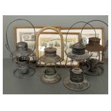 7 railroad items: 3 framed stock certificates-