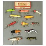 12 vintage, etc. fishing lures incl Shakespeare,
