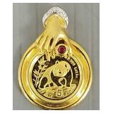 .999 gold Panda 1/20 oz. coin in 14K pendant s/w
