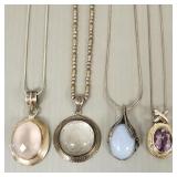 4 sterling silver pendant necklaces s/w stones-