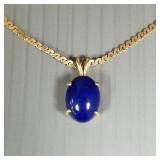 14K gold & lapis cabochon pendant necklace-