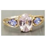 14K gold , kunzite & tanzanite ring- 2.5g; size 8