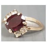10K gold & garnet ring with clear stone accents-