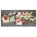 5 vintage celluloid, etc. Santas & sleighs- 12"