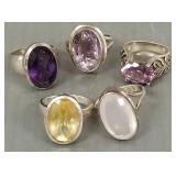 5 sterling silver rings s/w large stones- 45g