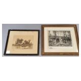 2 antique pencil signed prints- Jules Jacquet &