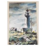 Schlemm signed mid-century watercolor- lighthouse