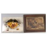 Large antique still life oil painting on panel-