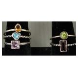 5 sterling silver rings s/w stones- stackable;