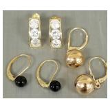3 pr 14K & 10K gold earrings s/w stones- 4.9g