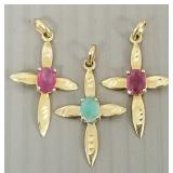Three- 10k gold cross pendants s/w stones: 3.5g,
