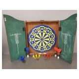 Vintage dartboard in wall cabinet 20"H 16"W