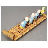 Unusual vintage wood miniature sled w/ 4 bisque