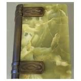 Vintage bronze & green onyx hinged book form box-