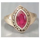 10K gold class ring s/w pink stone- Hillcrest H.S.