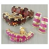 3 pr 10K gold earrings- 2 pr w/ rubies & 1 pr s/w
