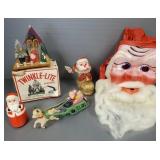 Gp vintage Santa items incl 7 1/2" celluloid tin