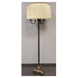 Heavy brass 3 arm floor lamp w/ clawfeet (shade