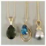 3- 10K gold necklace & pendants s/w blue topaz,