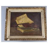 Lg signed V. Walker (?) still life oil painting on