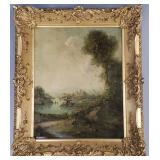 Ornately framed signed C. Patin (?) oil painting