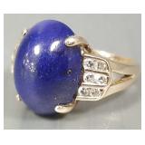14K gold, lapis cabochon & diamond ring- 5.1g;
