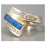 14K gold, opal & diamond ring- 8.4g; size 5 1/2;