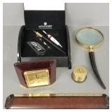 Gp desk top items incl. Monte Verde fountain pen/