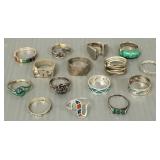 15 sterling silver rings s/w stones, etc. incl