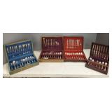 4 sets of silverplate flatware in chests