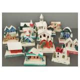16 vintage Japan Putz style light up houses, etc.