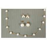 3 pcs 10K gold & pearl jewelry incl 16" necklace &