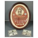 Gp US currency & coins incl framed U.S. coin set