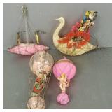 4 Lg antique/ vintage blown glass, scrap & tinsel