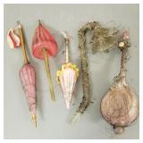 5 large antique/ vintage blown glass & tinsel