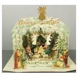 Lg antique chromo litho nativity folding pyramid-