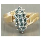 14K gold ring s/w blue stones- 5.2g; size 8