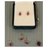 4 pcs gold & ruby jewelry- 3.9g total incl 14K