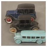 3 vintage cast iron cars- Hubley, etc. - 6 1/2"