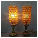 2 mid-century lamps w/ plastic orange prisms 28"H