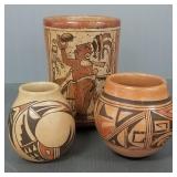 3 Southwest, etc. pots incl 2 signed, etc.- 6 1/4"