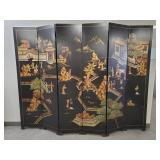 6 panel oriental lacquered & chinoiserie folding