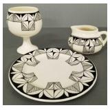 3 pcs signed Laguna Pueblo pottery- 9" diam