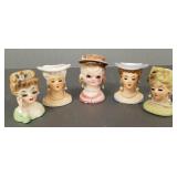5 vintage miniature head vases incl Inarco- 4"H