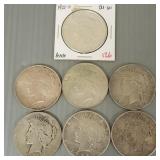 7 asst. U.S. Peace silver dollars