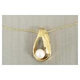 14K gold pendant necklace s/w pearl- 3.1g; 18"