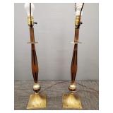 2 mid-century wood/ metal table lamps (shades, etc