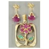 2 pcs 14K jewelry s/w rubies, etc. 2.2g total;