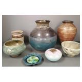 7 pcs studio art pottery/ stoneware- 11 1/2"H