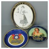 3 metal advertising trays: Hamms, Ortliebs &